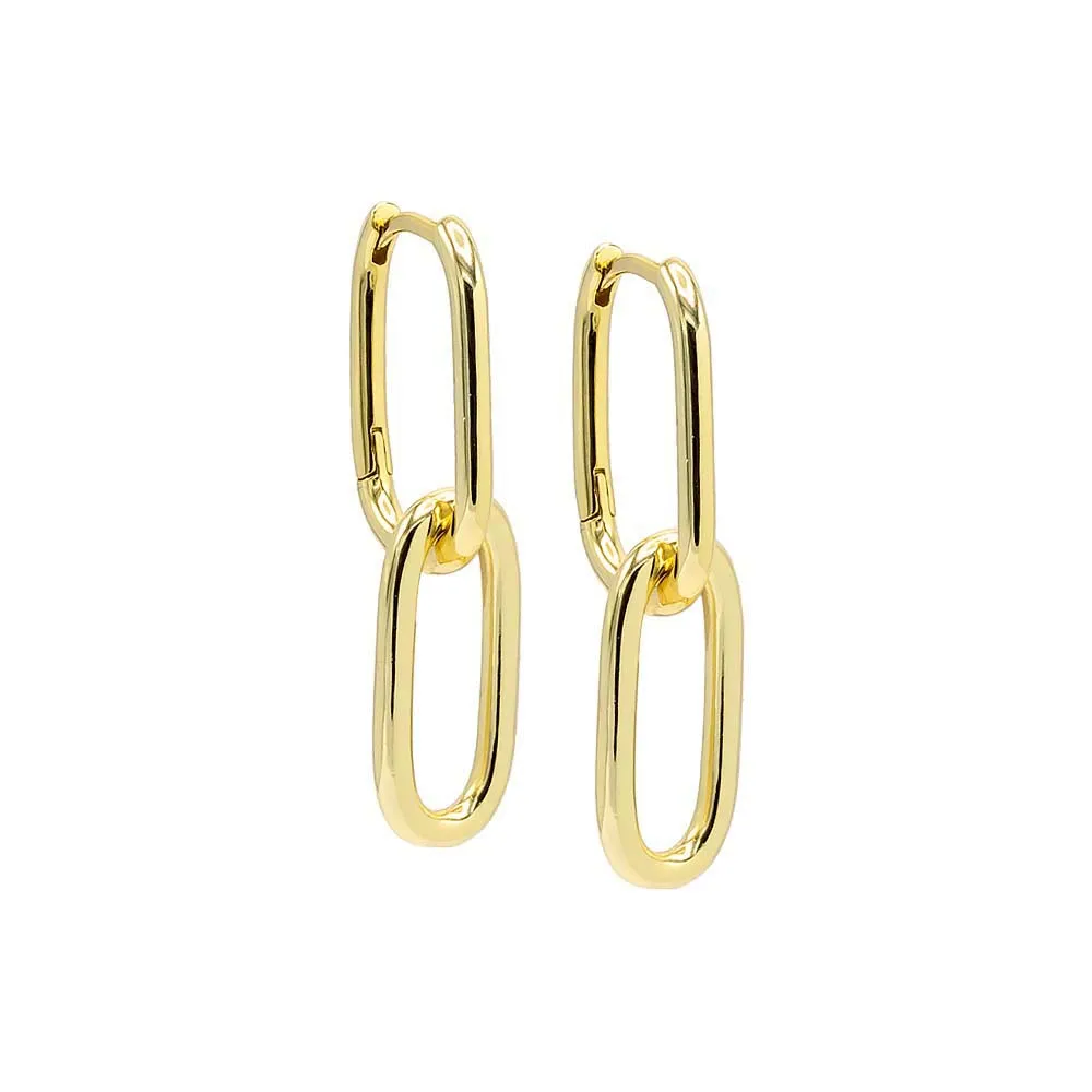 Solid Double U-Shape Drop Link Huggie Earring