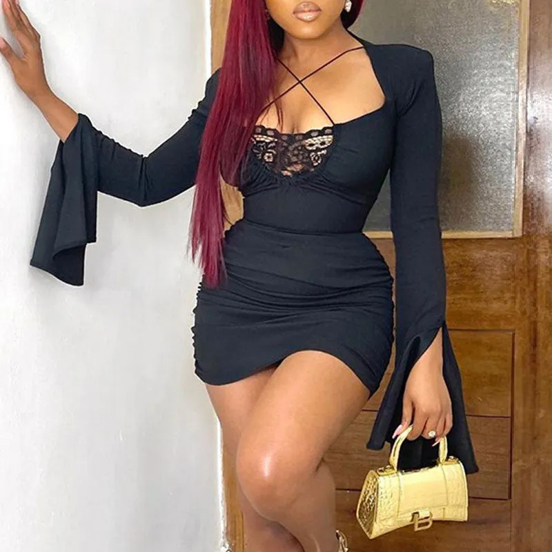 Solid Long Sleeve Bandage Bodycon Dress