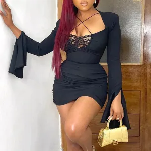 Solid Long Sleeve Bandage Bodycon Dress