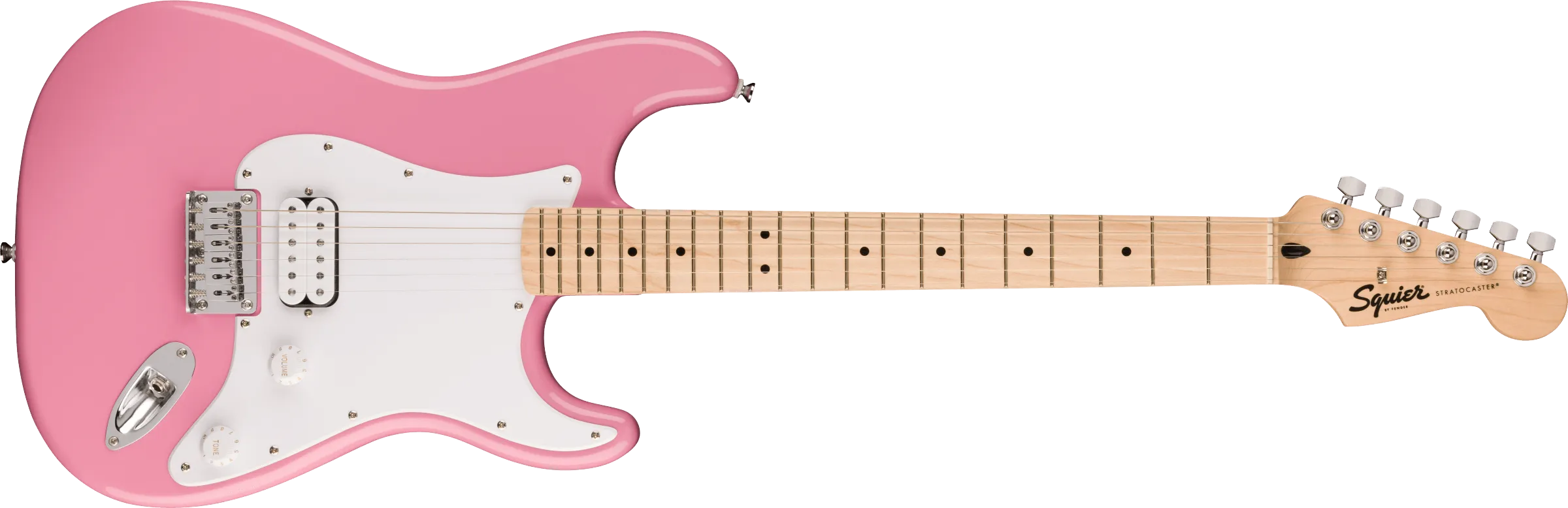 Squier Sonic Stratocaster HT H, Maple Fingerboard, White Pickguard, Flash Pink