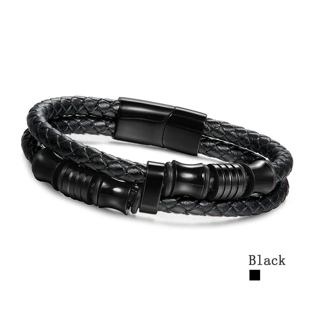 Stainless Steel Bracelet Men Black Leather Bracelets & Bangle Man Jewelry Accessories Bracelet Gifts for Men