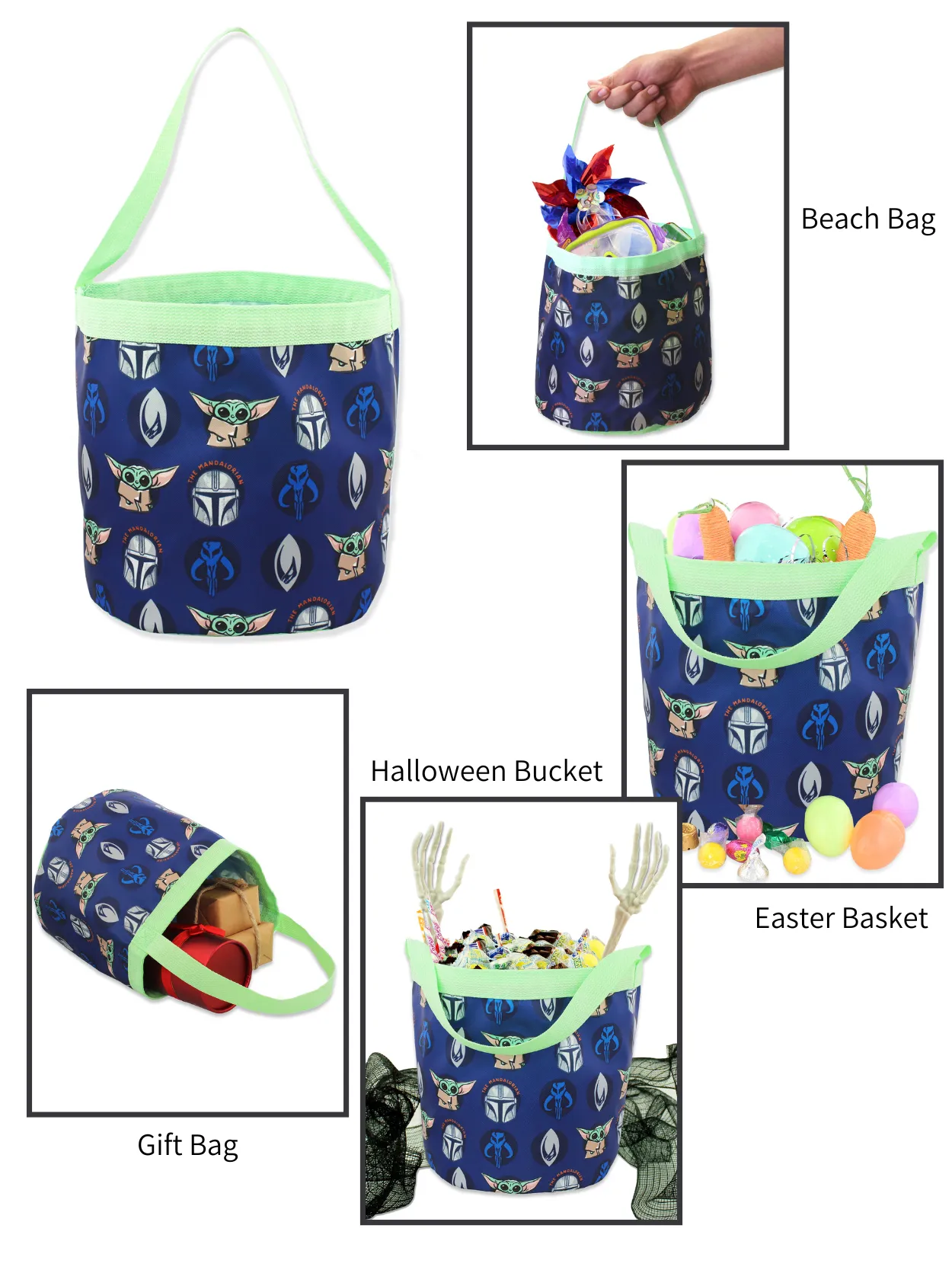 Star Wars Mandalorian Yoda Collapsible Nylon Basket Tote Bag