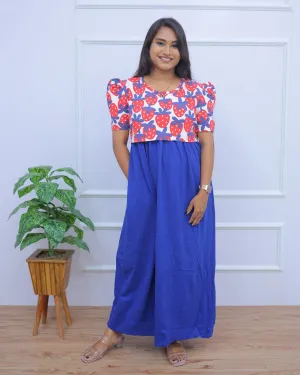 Starwberry | Zipless Maternity Dress - Puff Sleeves | Full Length Maxi