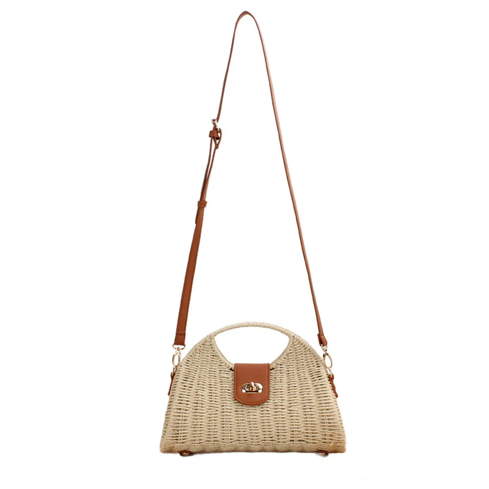 Stella Woven Straw Top Handle Crossbody Bag