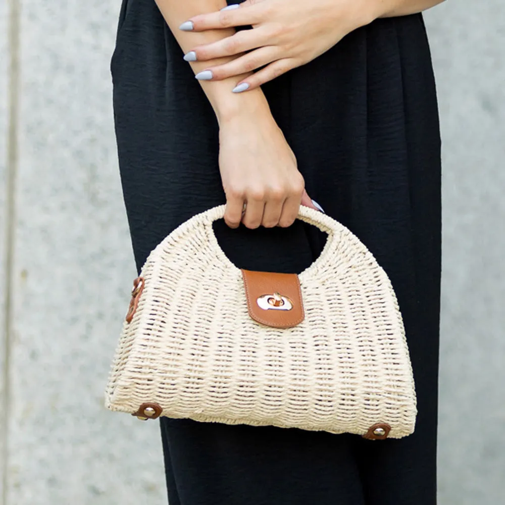 Stella Woven Straw Top Handle Crossbody Bag