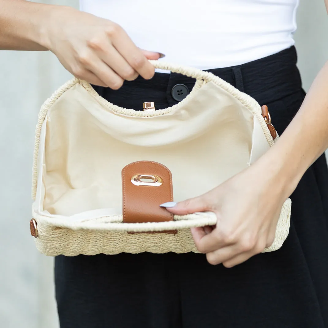 Stella Woven Straw Top Handle Crossbody Bag