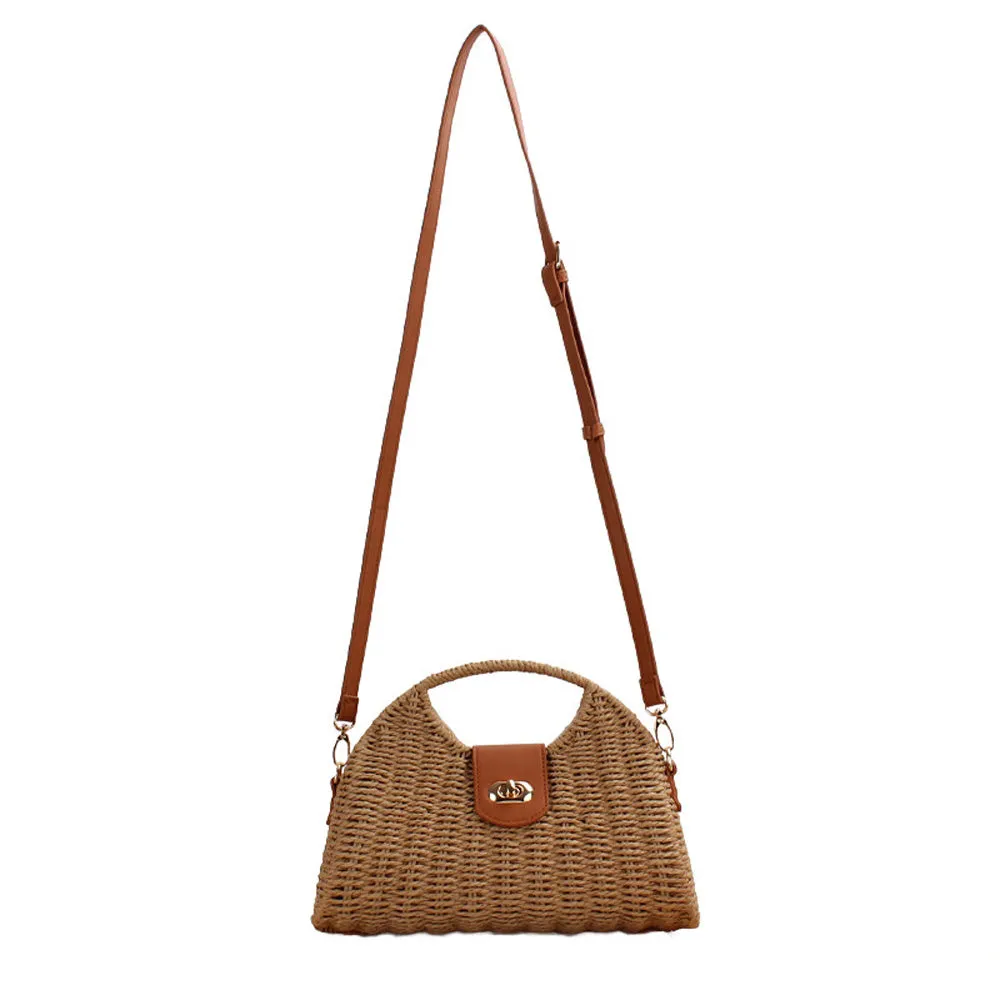 Stella Woven Straw Top Handle Crossbody Bag