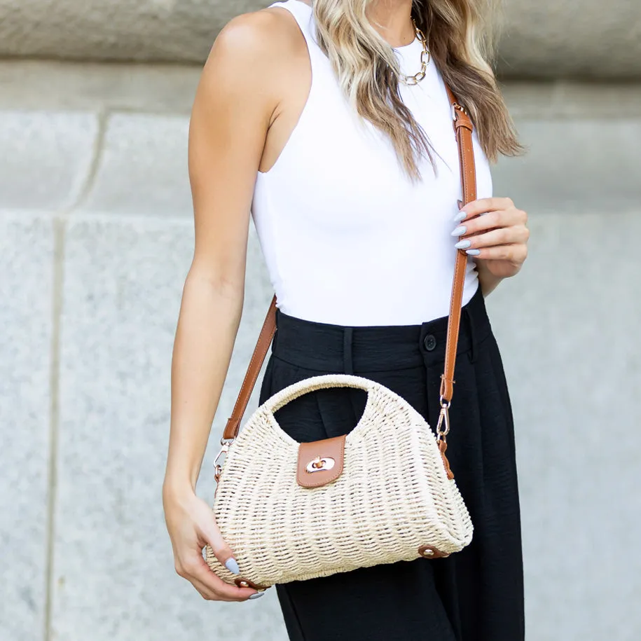 Stella Woven Straw Top Handle Crossbody Bag
