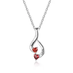 Sterling Silver 2 Birthstone Necklace Pendants Mom Girlfriend Birthday Christmas Gift