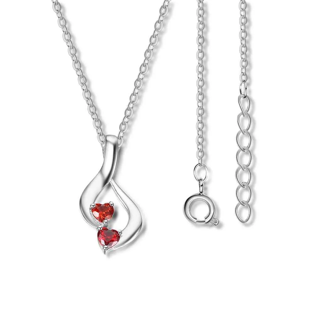 Sterling Silver 2 Birthstone Necklace Pendants Mom Girlfriend Birthday Christmas Gift