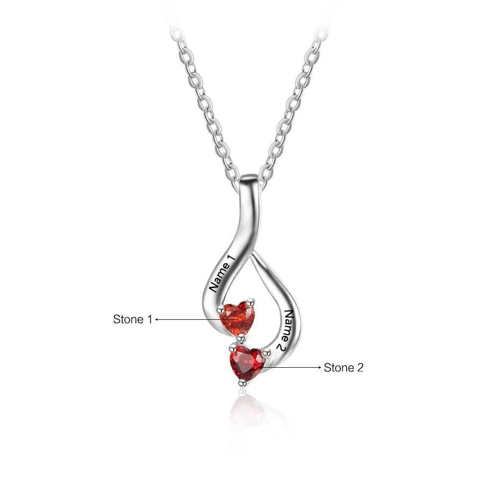 Sterling Silver 2 Birthstone Necklace Pendants Mom Girlfriend Birthday Christmas Gift