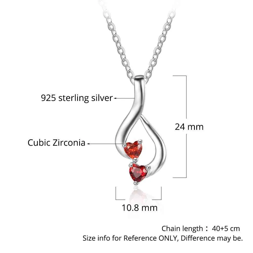 Sterling Silver 2 Birthstone Necklace Pendants Mom Girlfriend Birthday Christmas Gift