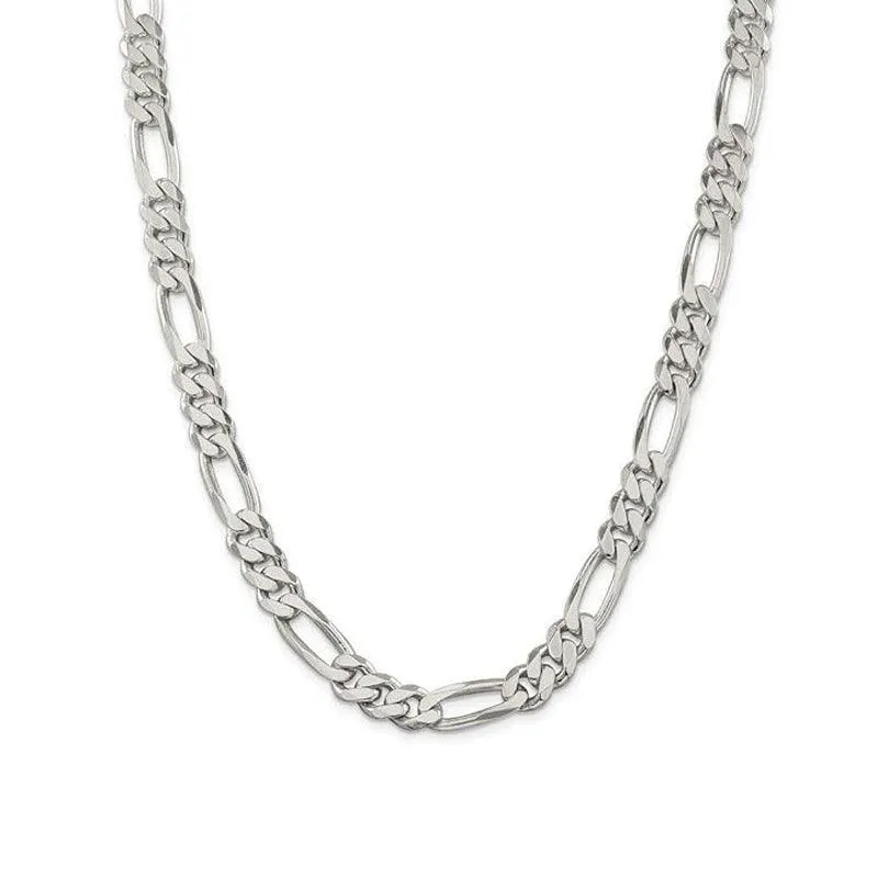 Sterling Silver 22" 9.2mm Italian Men's Figaro Link Chain