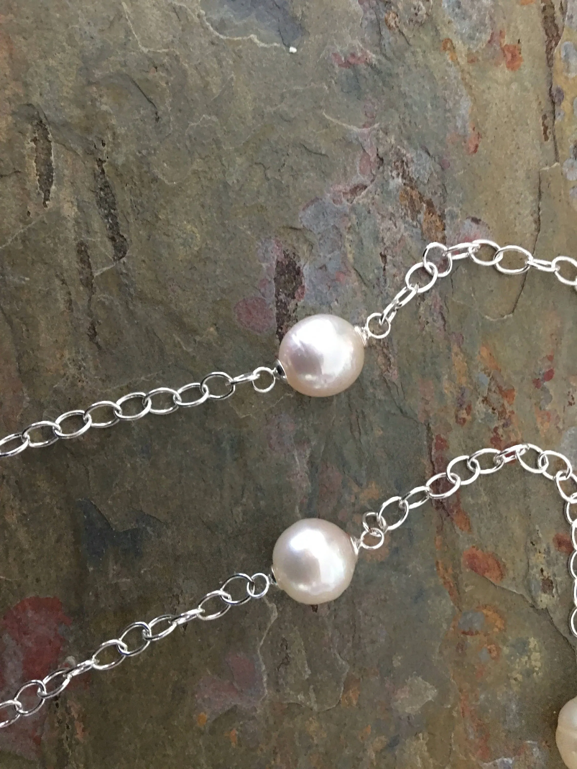 Sterling Silver Paspaley South Sea Pearls Station Chain Necklace 37"