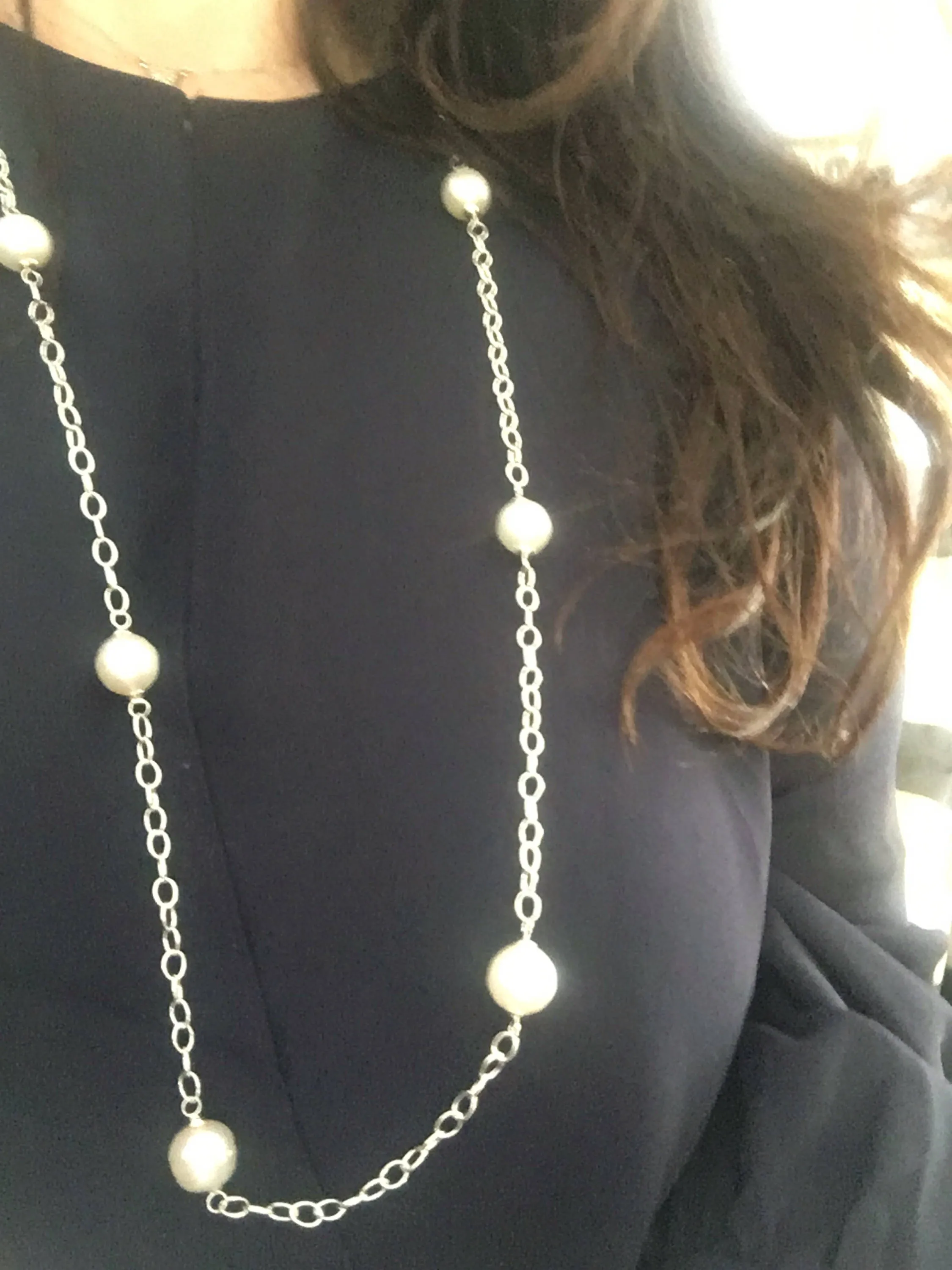 Sterling Silver Paspaley South Sea Pearls Station Chain Necklace 37"