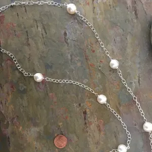 Sterling Silver Paspaley South Sea Pearls Station Chain Necklace 37"