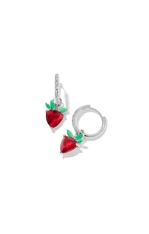 Strawberry Huggie Earring in Silver Dark Pink Crystal