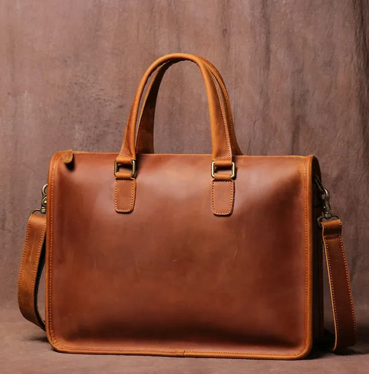 Stylish Full-Grain Leather Bag for Laptops and Documents - 14 inches