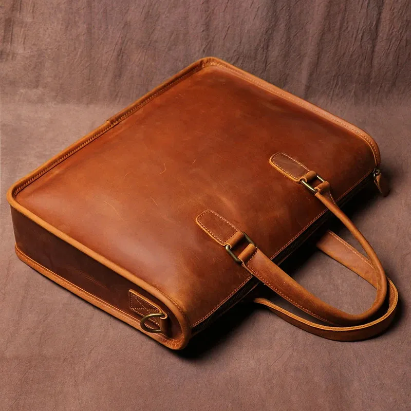 Stylish Full-Grain Leather Bag for Laptops and Documents - 14 inches