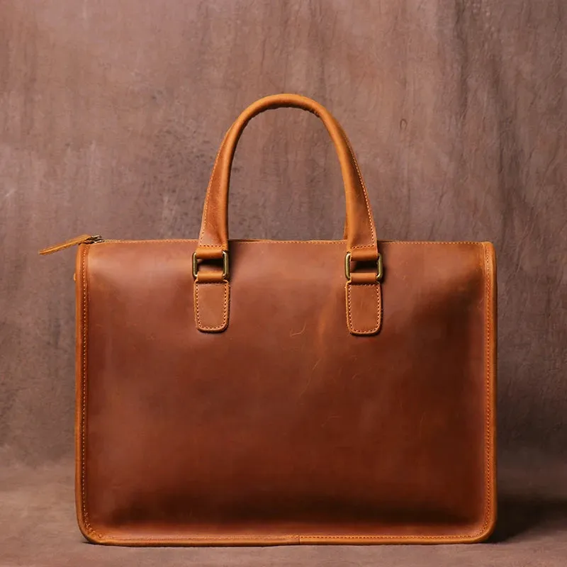Stylish Full-Grain Leather Bag for Laptops and Documents - 14 inches