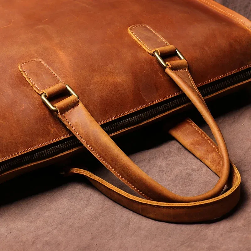 Stylish Full-Grain Leather Bag for Laptops and Documents - 14 inches