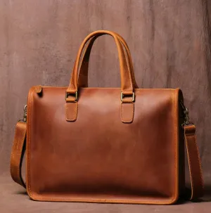 Stylish Full-Grain Leather Bag for Laptops and Documents - 14 inches