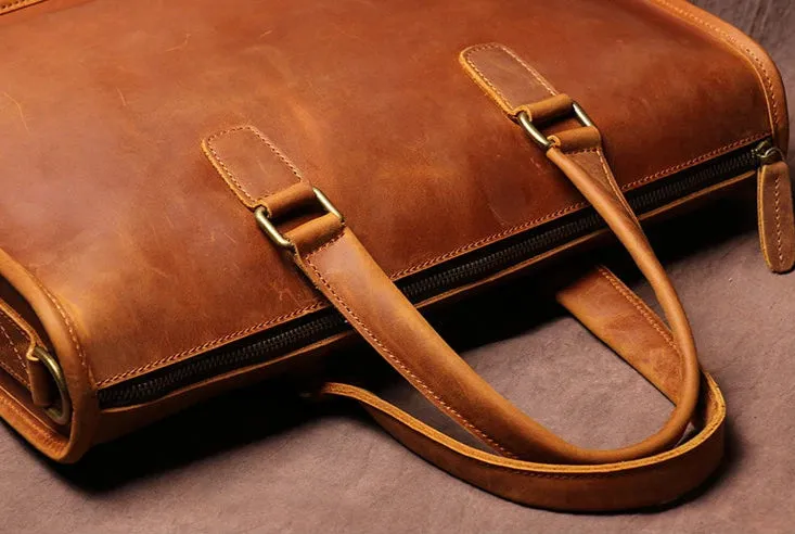 Stylish Full-Grain Leather Bag for Laptops and Documents - 14 inches