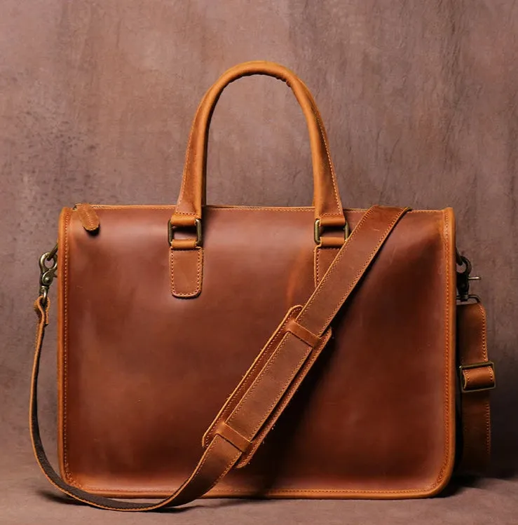Stylish Full-Grain Leather Bag for Laptops and Documents - 14 inches