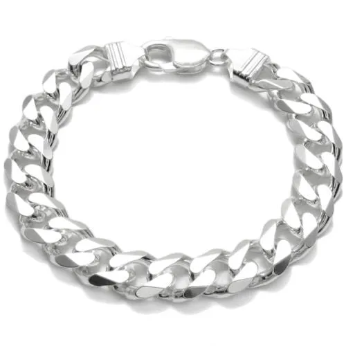 Stylish Sterling Silver FLAT Cuban Link Chain Bracelet in 11mm (Gauge 300) width. Available in 8" and 9" Lengths.