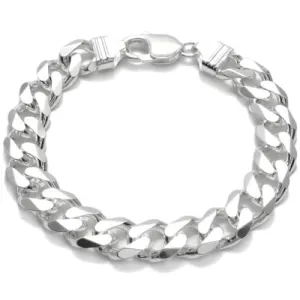 Stylish Sterling Silver FLAT Cuban Link Chain Bracelet in 11mm (Gauge 300) width. Available in 8" and 9" Lengths.