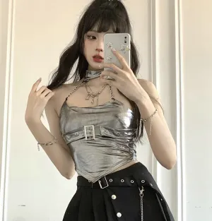 Summer Silver Strap Belt Top