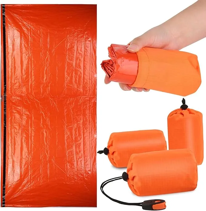 Survival Bag - 3 Pack Bivy Sack Waterproof, Emergency Sleeping Bags Blanket Stuff Shelter Xtreme Cold, Survival Gear and Supplies for Disaster Preparedness, Thermal, Portable, Camping