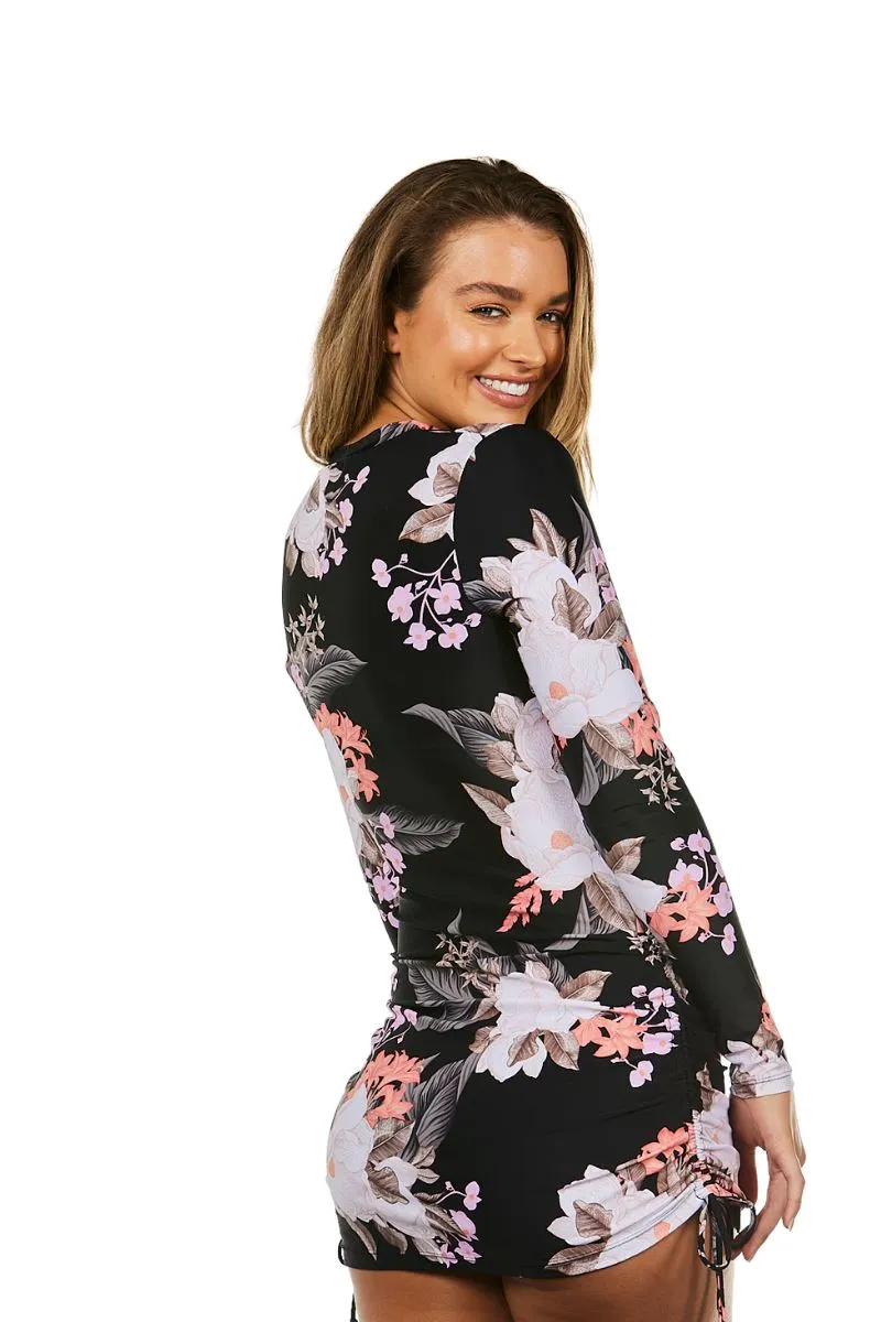 Sustainable Womens Convertible Rashie in Cali Tropics Black