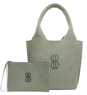 Sutton City Tote - Sage Stripe Monogram - Medium