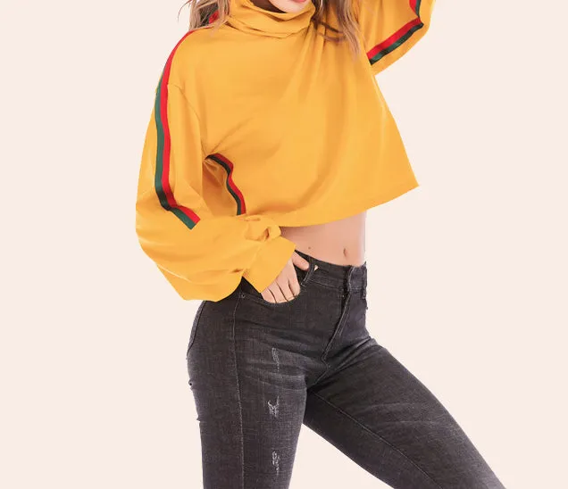 Sweater Rainbow Strip Stitching Round Neck Casual Sweater