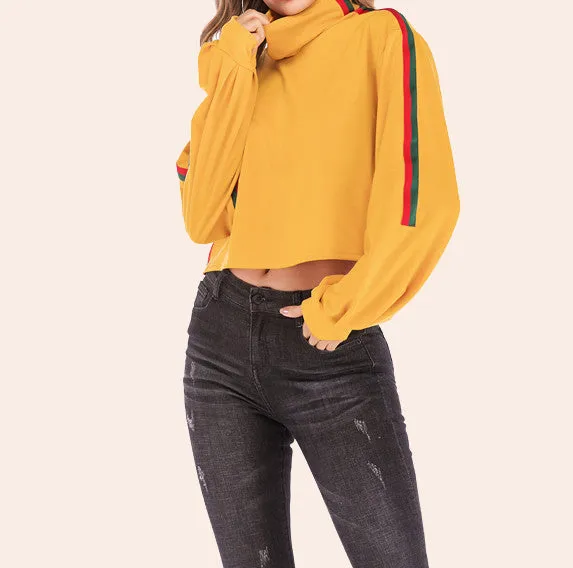Sweater Rainbow Strip Stitching Round Neck Casual Sweater
