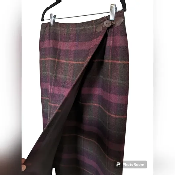Talbots vintage plaid midi wrap skirt wool blend sz 14