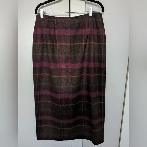 Talbots vintage plaid midi wrap skirt wool blend sz 14