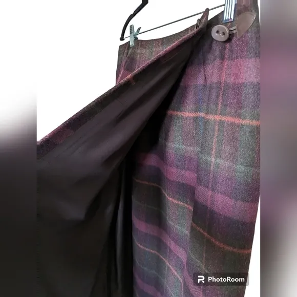 Talbots vintage plaid midi wrap skirt wool blend sz 14