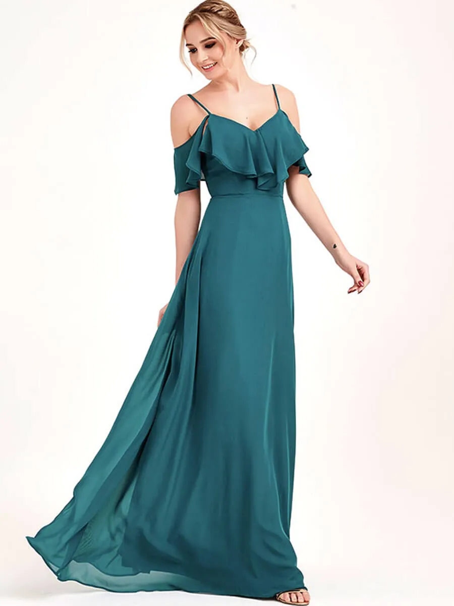 Teal 1 Of 3 Ways Chiffon Convertible Bridesmaid Maxi Gown with Sleeve
