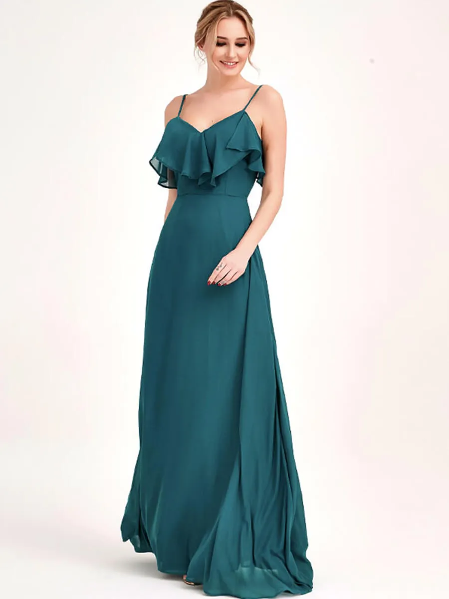 Teal 1 Of 3 Ways Chiffon Convertible Bridesmaid Maxi Gown with Sleeve