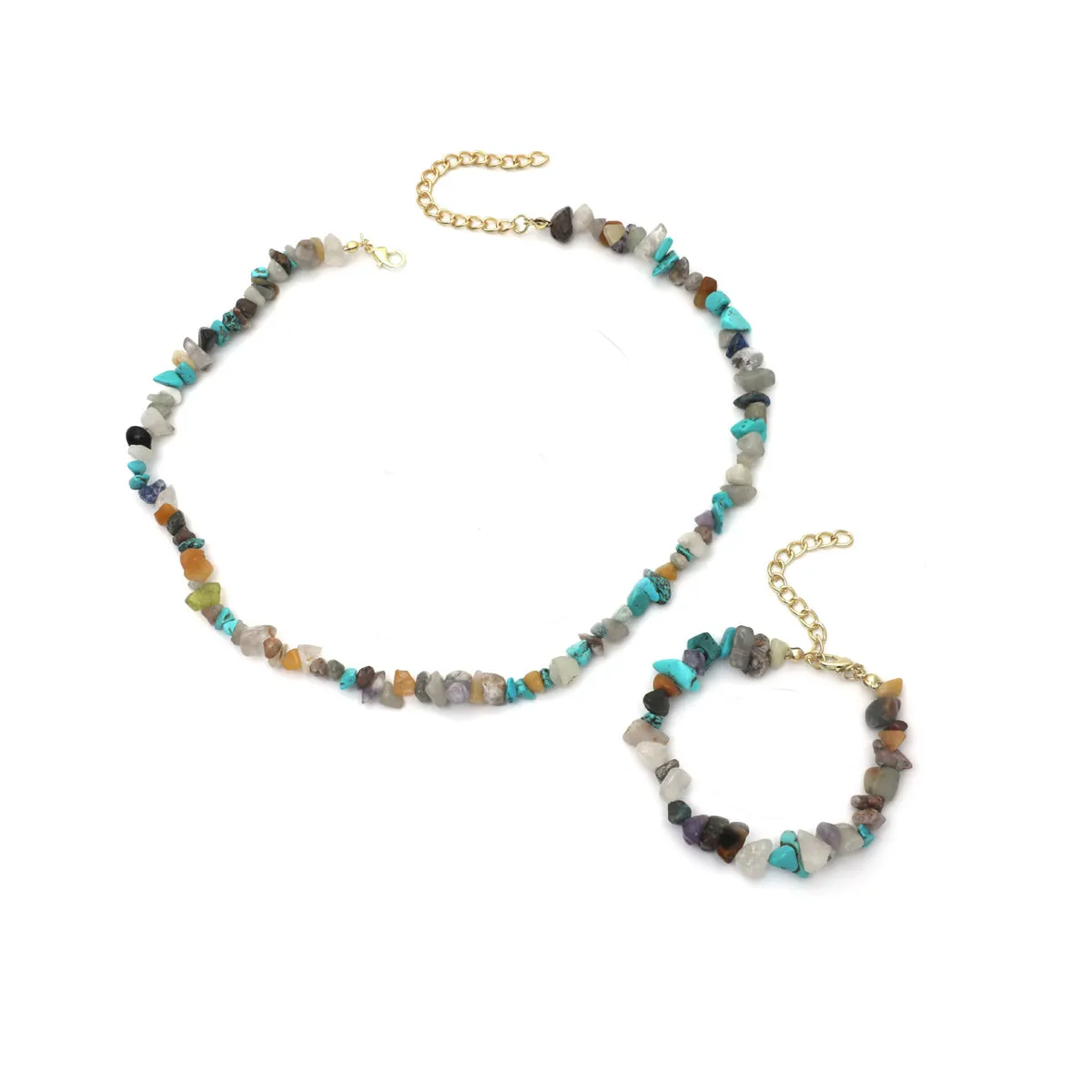 Teal Resin & 18K Gold-Plated Irregular Stone Bracelet Necklace Set