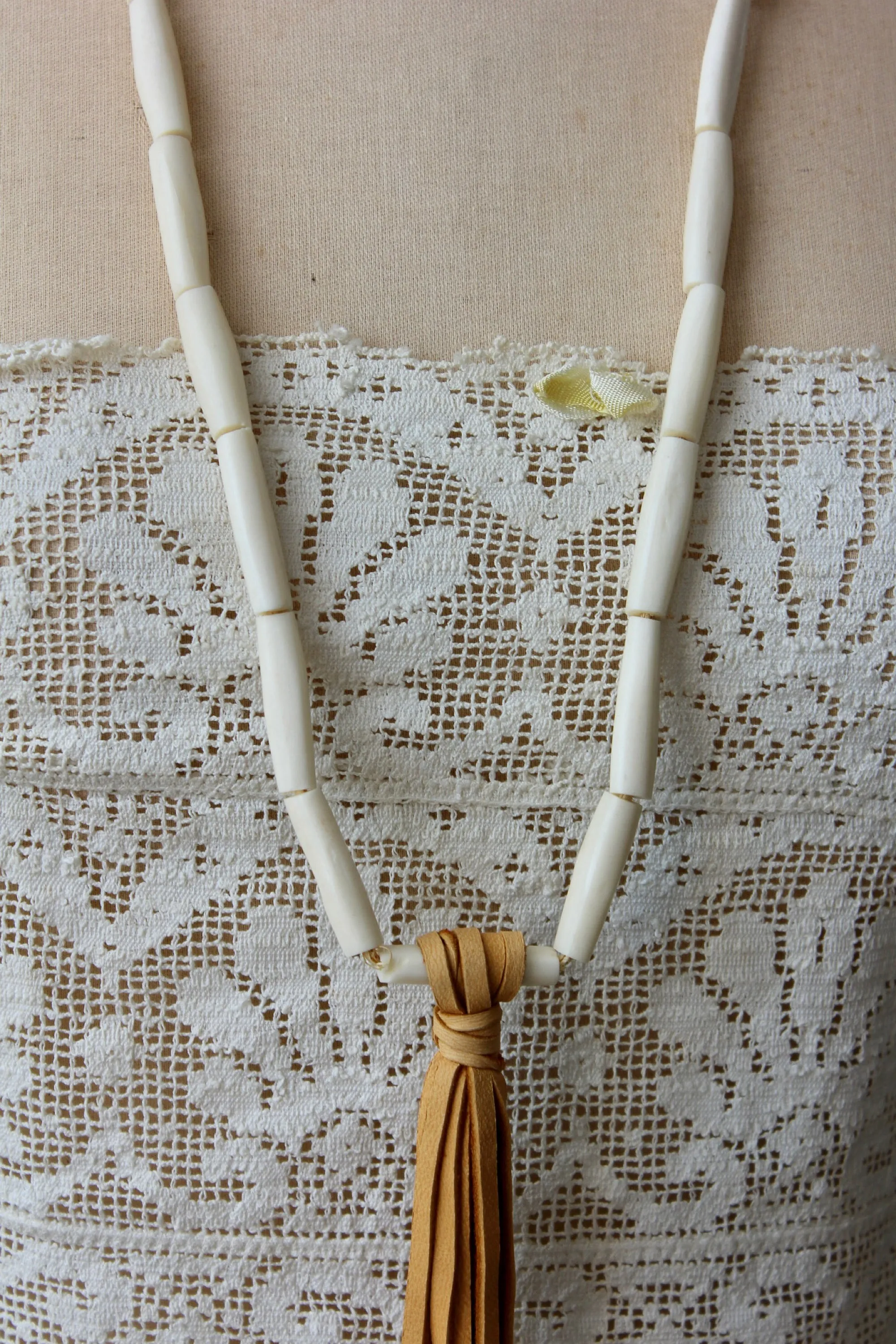 The Highlands Foundry Natural Trade bead   Deerskin Fringe Necklace THF95