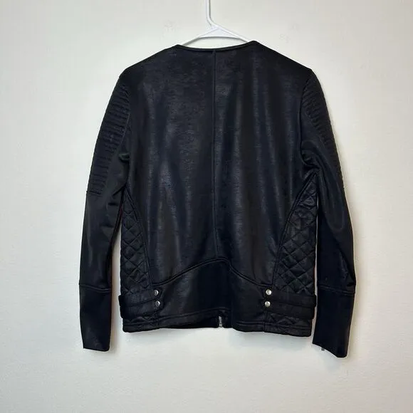 The Kooples Sport Jacket Women's Large Black Quilted Moto Bikercore Classic Zip