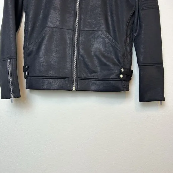 The Kooples Sport Jacket Women's Large Black Quilted Moto Bikercore Classic Zip