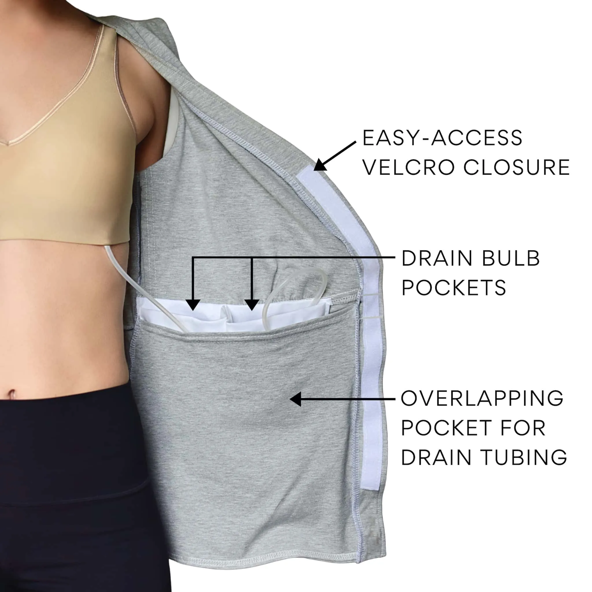 The Original Mastectomy Drain Pocket Top - Gray
