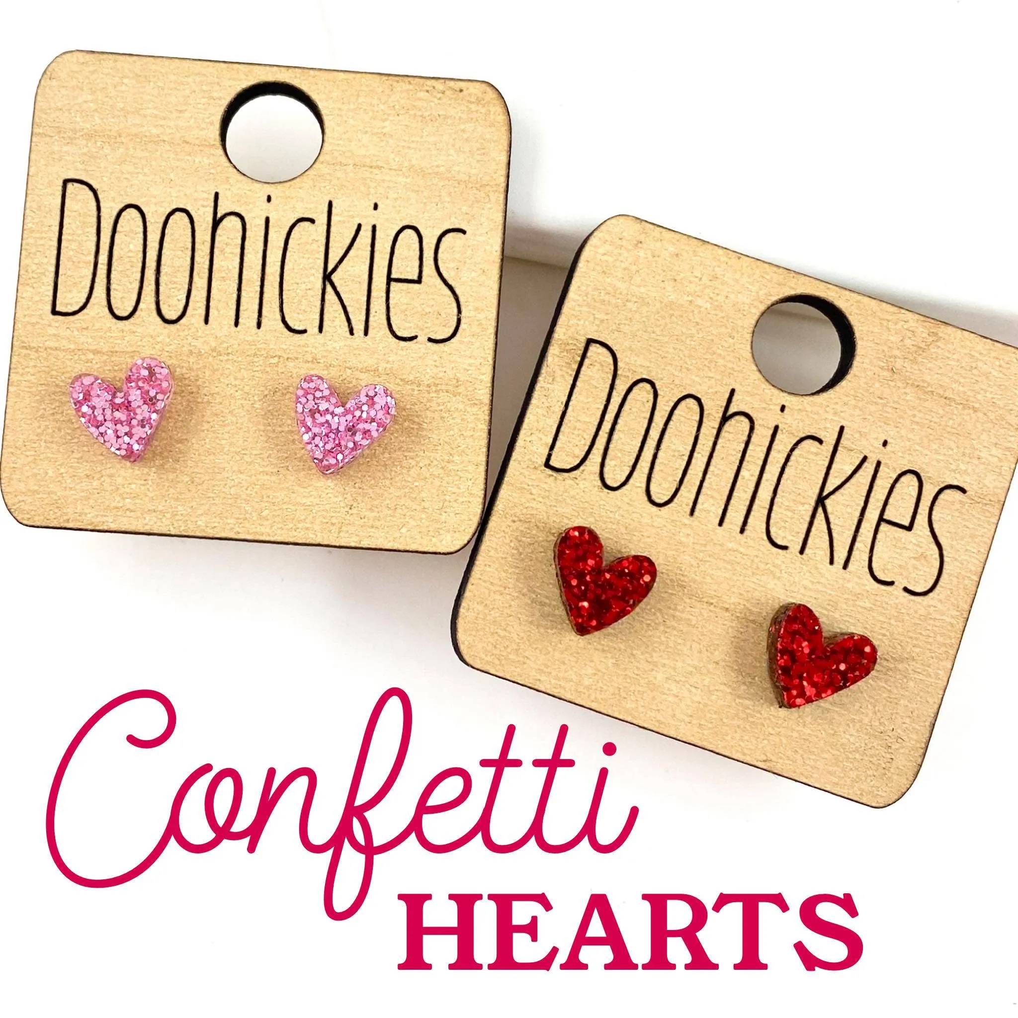 Tiny Confetti Valentine Hearts - Valentines Earrings: Pink Doohickie