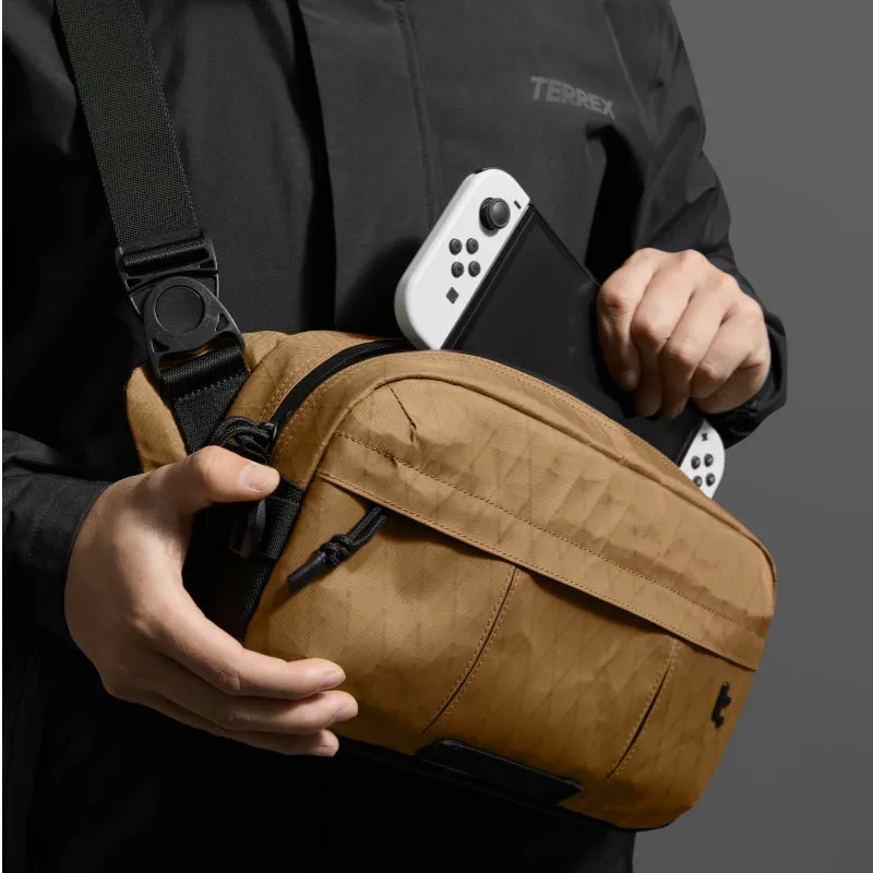 Tomtoc X-Pac Sling Bag | 5.5L Water-Resistant Crossbody, Black/Brown, Fits Steam Deck & 2024 iPad Mini