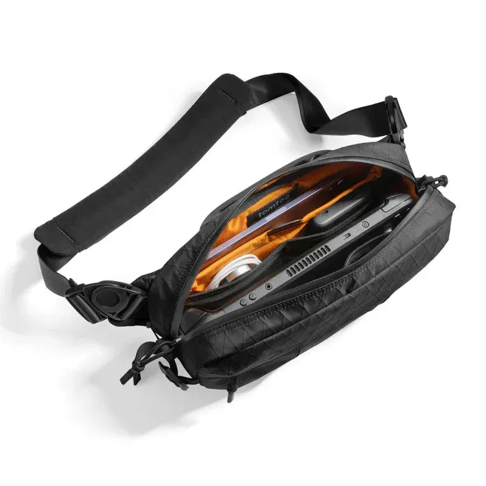 Tomtoc X-Pac Sling Bag | 5.5L Water-Resistant Crossbody, Black/Brown, Fits Steam Deck & 2024 iPad Mini