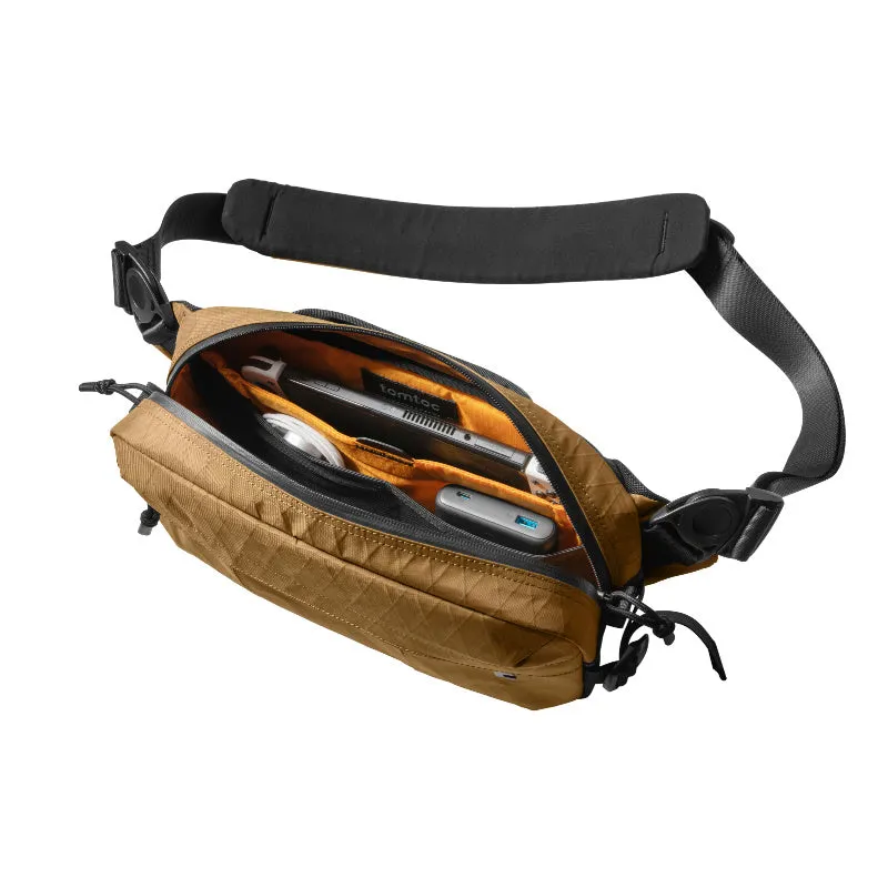Tomtoc X-Pac Sling Bag | 5.5L Water-Resistant Crossbody, Black/Brown, Fits Steam Deck & 2024 iPad Mini